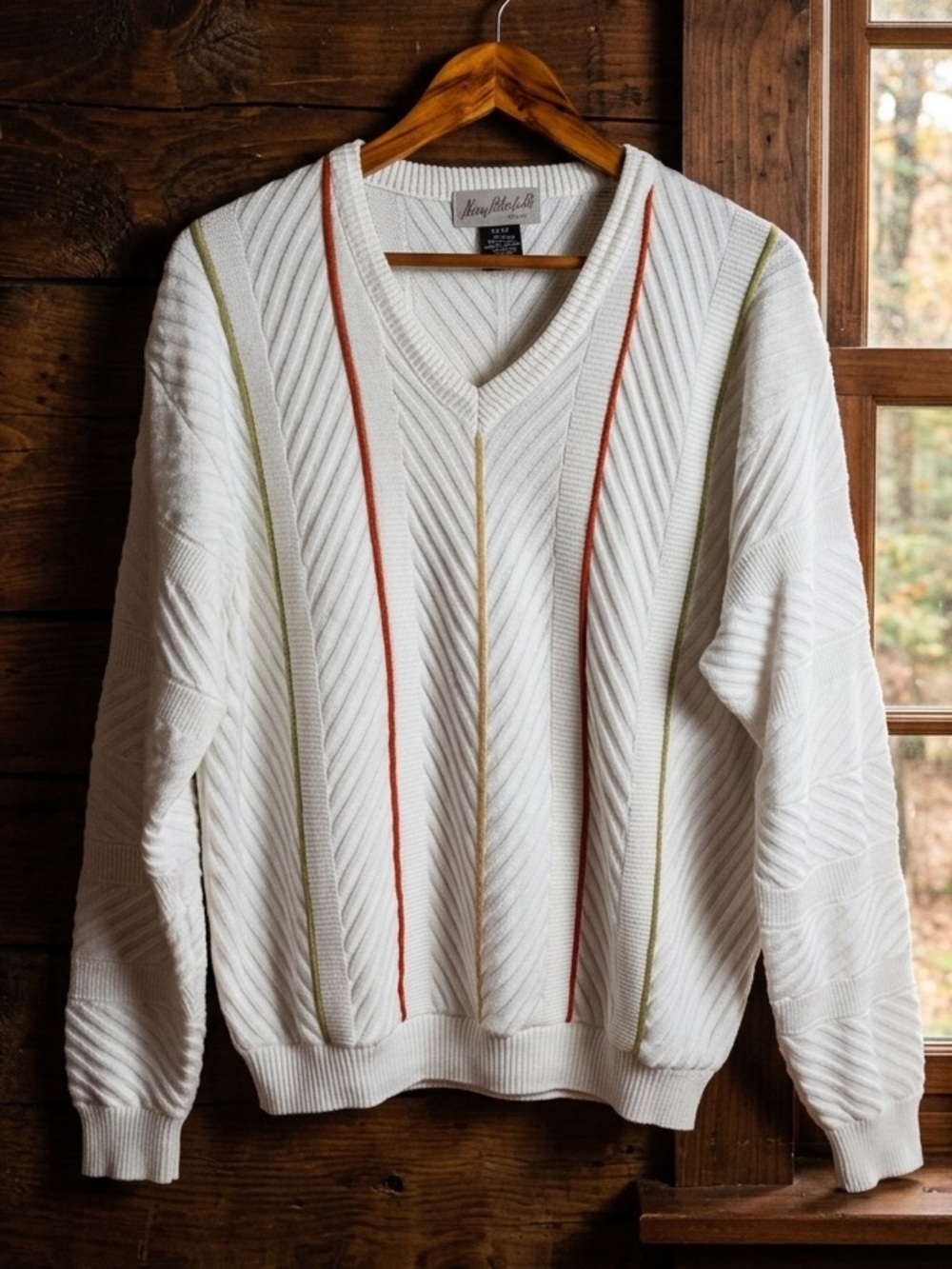 Vintage 90s Men’s Chevron Cable Knit Sweater Medium Preppy Ivy League Academia